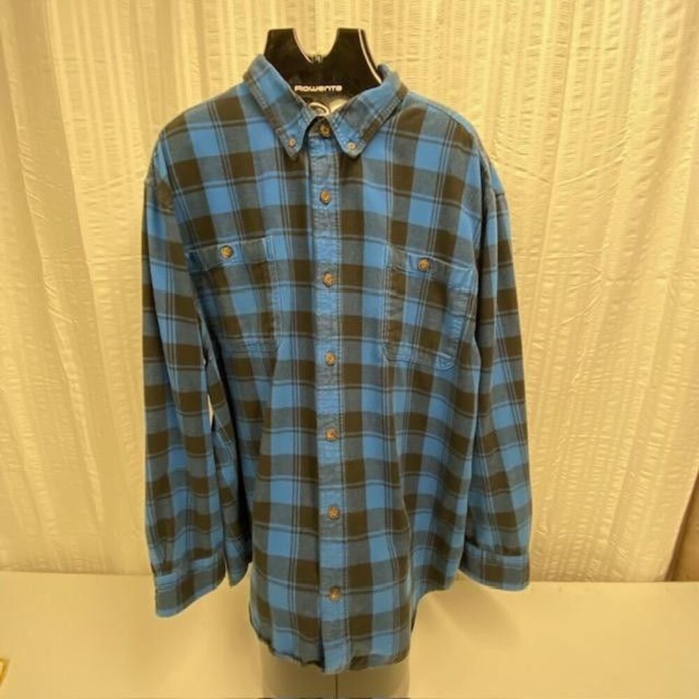 Duluth Trading Co Men's 2XL Blue Black Plaid Cotton Flannel Work Shirt